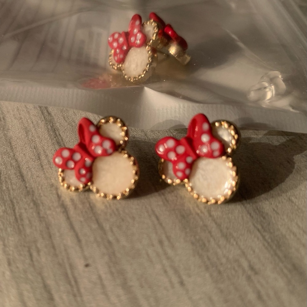 Red and White Polka Dot Bow Earrings for Kids or Adults